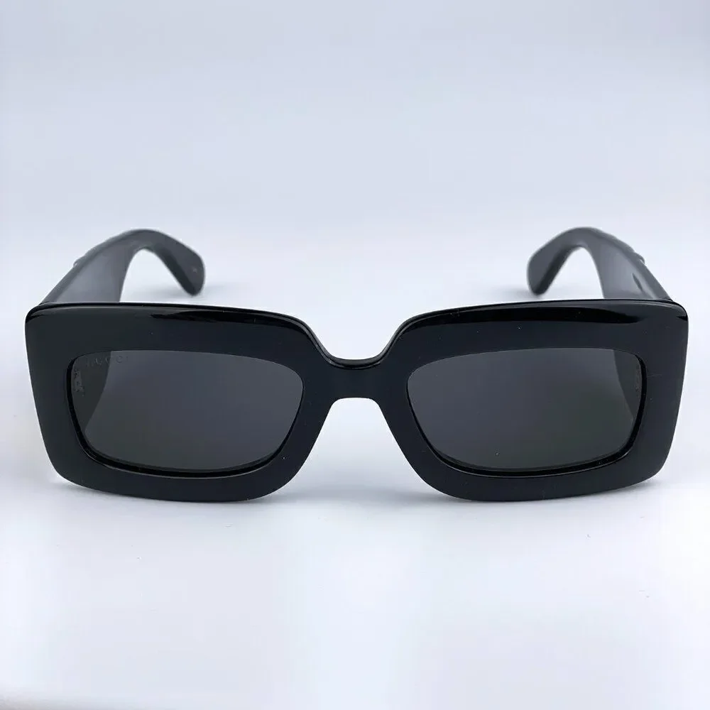 NEW Gucci GG0811S 001 Black Logo Gray Rectangle Anti-Reflective Unisex Sunglasse